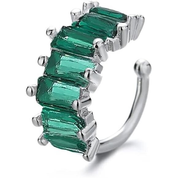 Green Crystal Ear Cuff – Cubic Zirconia Cartilage Cuff, Non-Piercing For Women - Picture 7 of 7